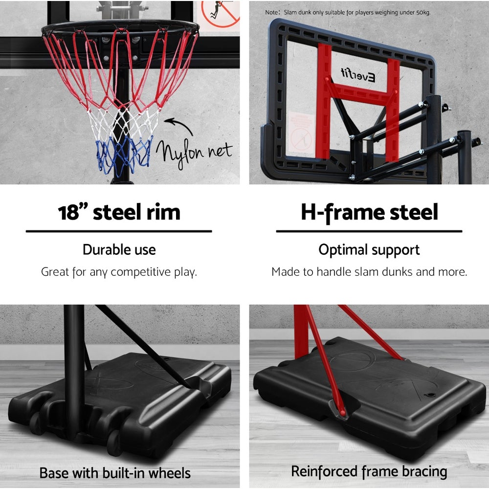 Everfit 3.05M Basketball Hoop Stand System with adjustable height and shatterproof backboard, set up for outdoor play.